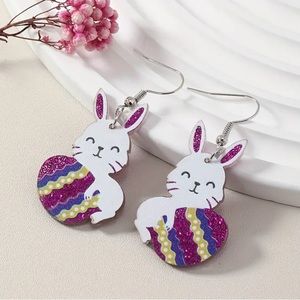 🎉 BOGO 1/2 OFF❗️Cute Colorful Easter Bunny With Eggs Acrylic Drop Earrings